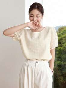 DAZY Blusa unicolor de manga farol - Albaricoque - Ver 2