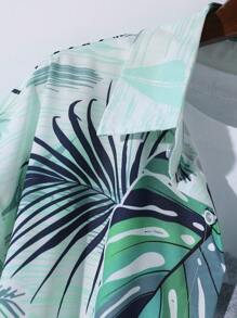 Manfinity Hombres Camisa al azar con estampado tropical sin camiseta - Verde - Ver 6