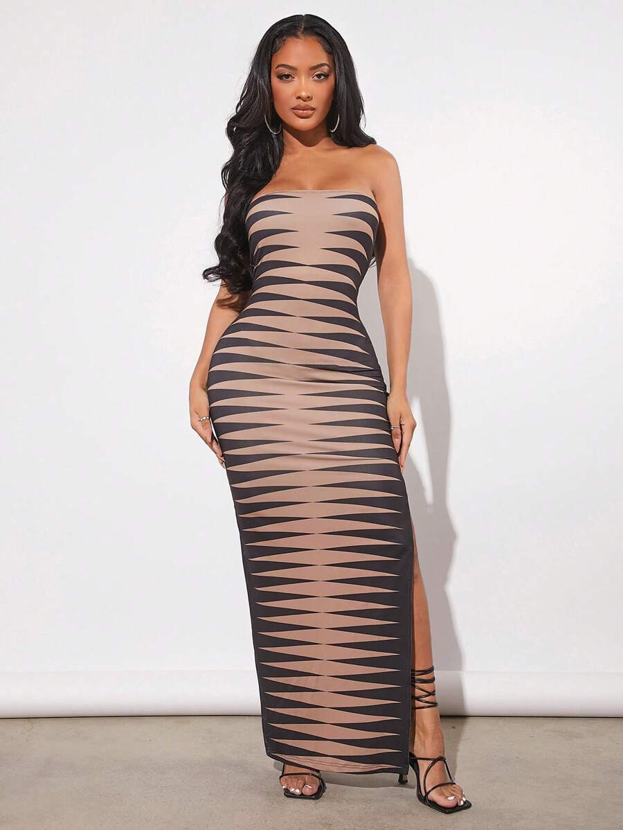 SHEIN SXY Đầm Lộ Lưng Tách cao Tất cả trên in Gợi cảm - Nhiều màu - Xem 1