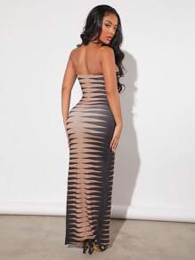 SHEIN SXY Đầm Lộ Lưng Tách cao Tất cả trên in Gợi cảm - Nhiều màu - Xem 2