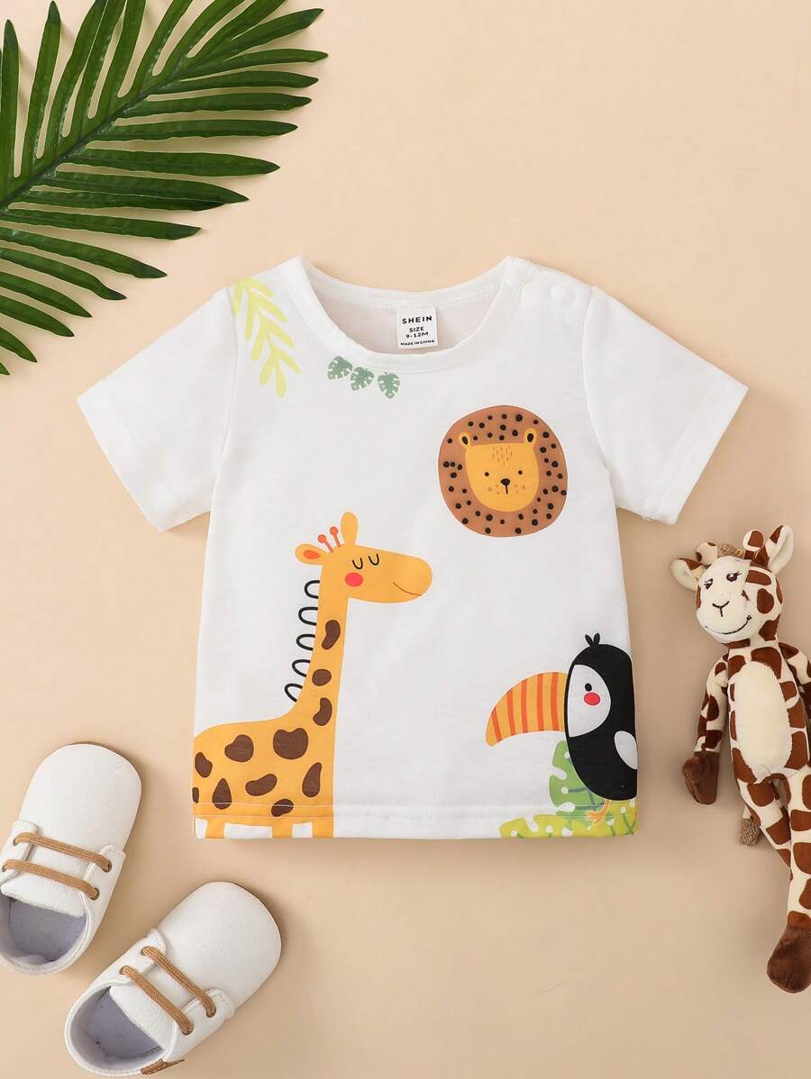 Baby Boy Cartoon Graphic Tee - White - View 1