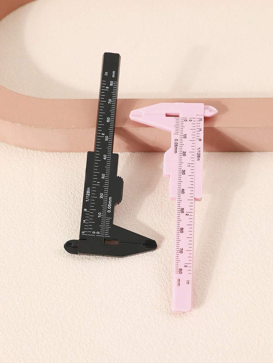 1pc Mini Size Plastic Eyebrow Measuring Ruler, Brow Mapping Ruler Tool, Mini Vernier Caliper Double Scale Plastic Ruler, Sliding Gauge Ruler for Microblading Eyebrow Tattoo Brow Artists Makeup-Pink - Baby Pink - View 1
