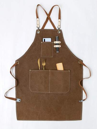 1 件咖啡棕色多层防水厚围裙，防油涤纶围裙，适用于厨房、厨房、浴室、家庭、家居供应商