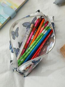 1pc Butterfly & Daisy Pattern Pencil Bag - Multicolor - View 2