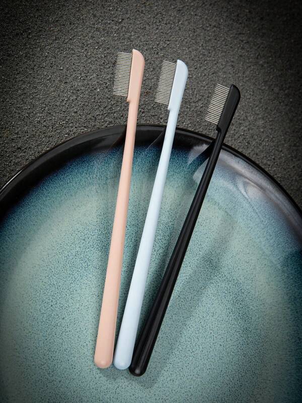 1pc Dual-ended Steel Needle Eyelash Comb, With Eyebrow Comb