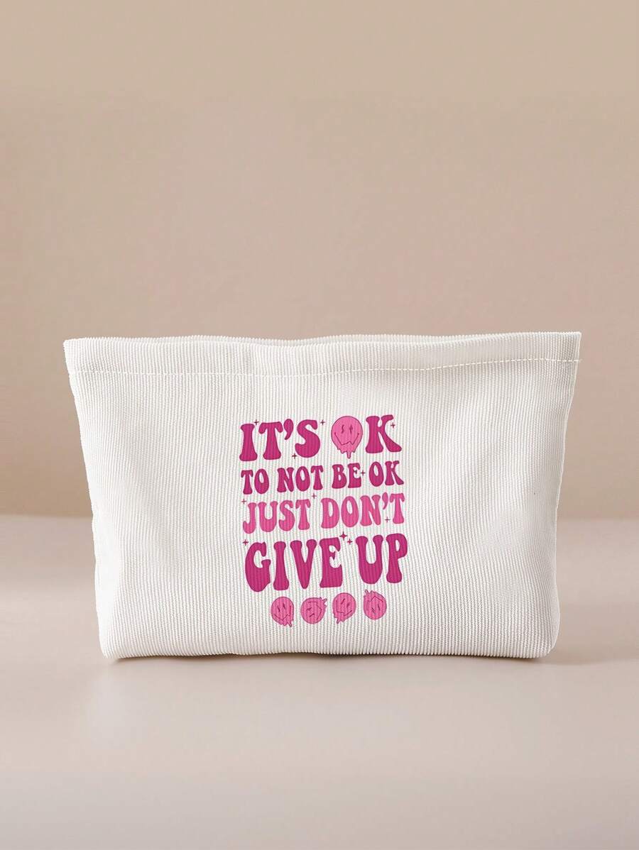 Double-sided Printed Velvet Makeup Bag With English Alphabet Pattern - Multicolor - View 1