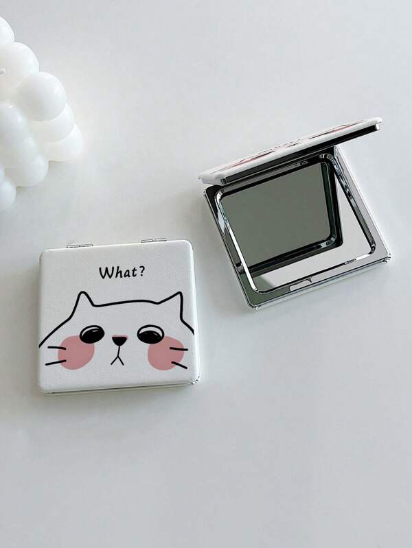 1pc Cartoon Cat & Letter Graphic Square Foldable Mirror