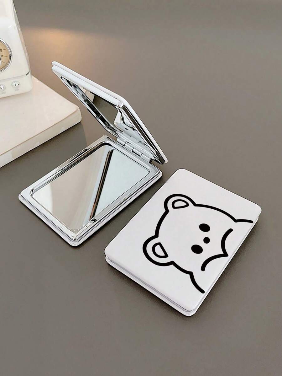 Cartoon Bear Print Portable Makeup Mirror - Multicolor - View 1