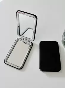 Plain Foldable Makeup Mirror - Black - View 1