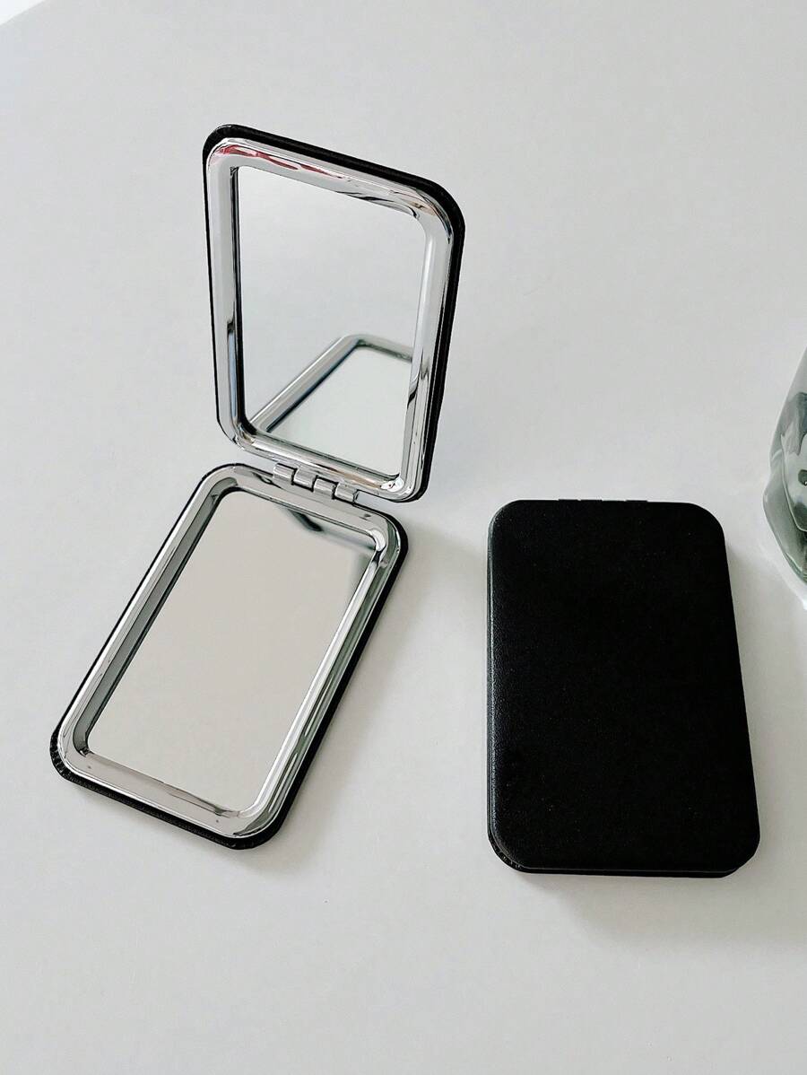 Plain Foldable Makeup Mirror - Black - View 1