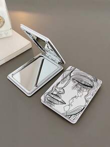 1pc Figure Graphic Foldable Mirror - Black and White - View 1