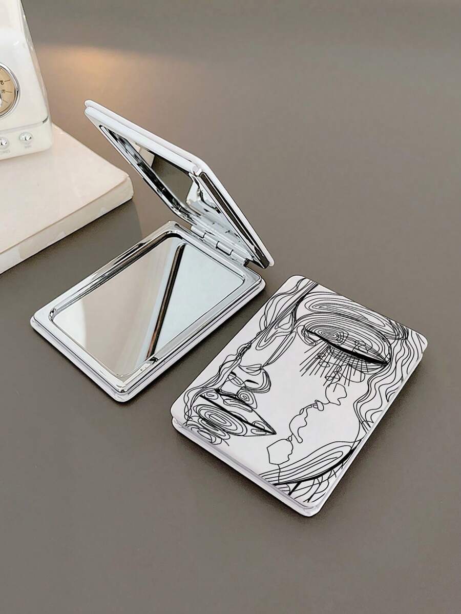 1pc Figure Graphic Foldable Mirror - Black and White - View 1