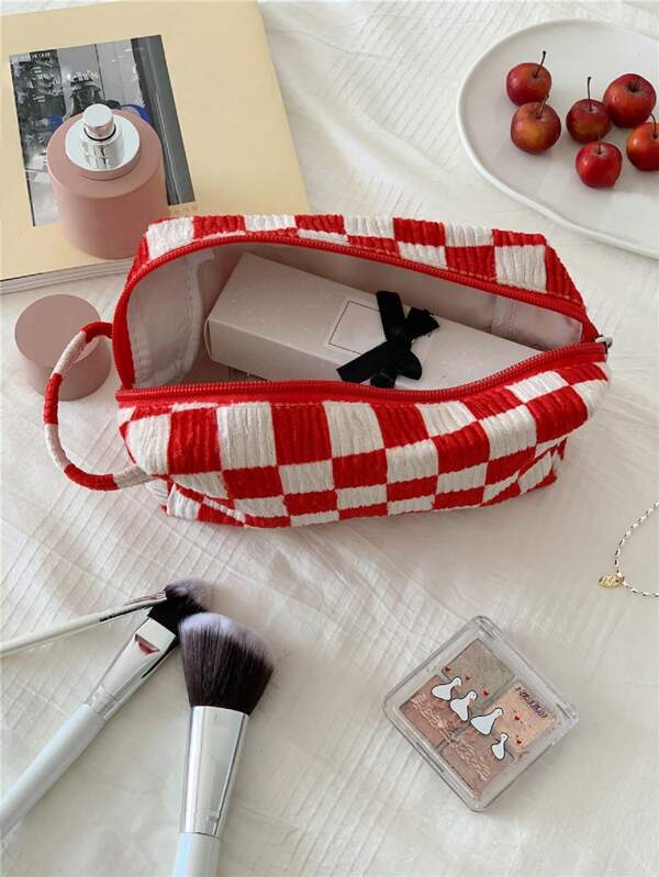 1pc Plaid Travel Portable Makeup Bag For Women Girls SHEIN USA