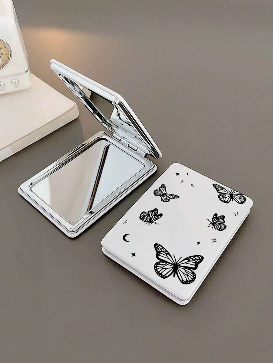蝴蝶樣式可折疊鏡子 - 黑與白 - 查看 1