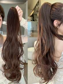 Short Body Wave Ponytail Synthetic Hair Extension With Claw - Dark Brown - View 1