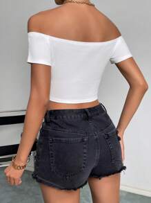 SHEIN Privé Camiseta crop de hombros descubiertos