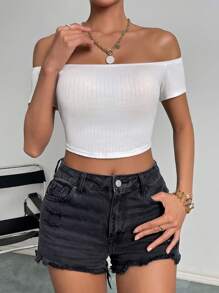 SHEIN Privé Camiseta crop de hombros descubiertos