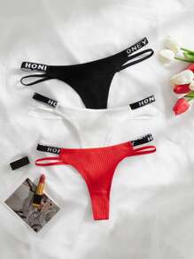 瑜伽运动字母带腰部剪裁丁字裤套装 3 件装