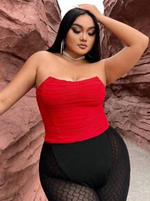 SHEIN SXY Plus Solid Crop Tube Top - Red - View 3