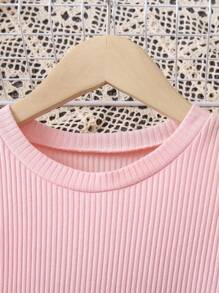 Niñas Vestido ribete con fruncido bajo con malla - Rosa - Ver 3