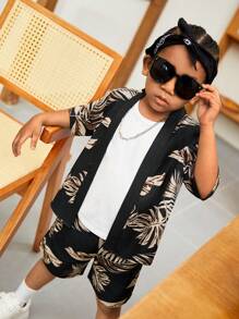 SHEIN 小男童熱帶圖案襯衫和短褲不帶T恤 - 彩色 - 查看 4