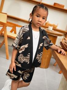 SHEIN 小男童熱帶圖案襯衫和短褲不帶T恤 - 彩色 - 查看 5