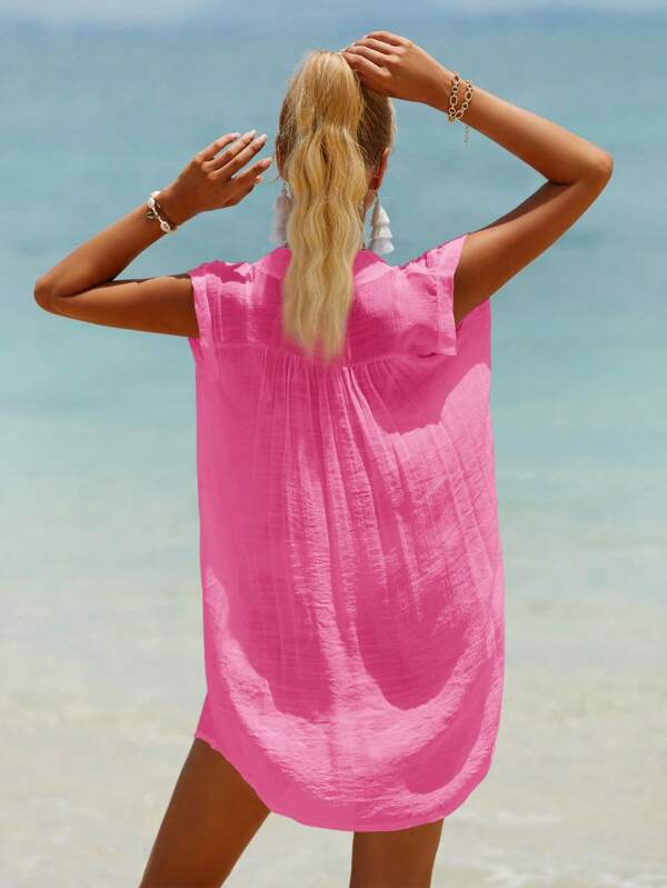 SHEIN Swim Vcay Solid Button Front Cover Up SHEIN USA