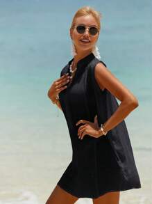 Swim Vcay 素色前紐扣罩衫連衣裙 - 黑色 - 查看 5