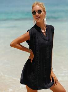 Swim Vcay 素色前紐扣罩衫連衣裙 - 黑色 - 查看 6