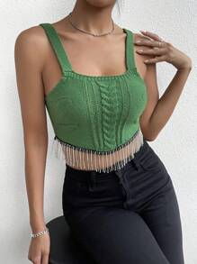 Zolique 流蘇下擺麻花編織上衣 - 綠色 - 查看 1