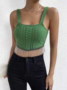 Zolique 流蘇下擺麻花編織上衣 - 綠色 - 查看 5