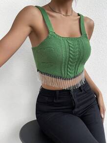 Zolique 流蘇下擺麻花編織上衣 - 綠色 - 查看 6