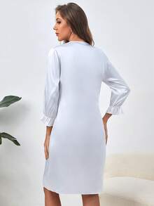SHEIN Váy ngủ & áo ngủ Nữ Tương phản ren Xù Nút phía trước màu trơn - trắng - Xem 2