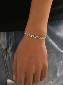 1pc Fashionable Stainless Steel Buckle Design Men's Bracelet, Suitable For Daily Decoration - Silver - View 1