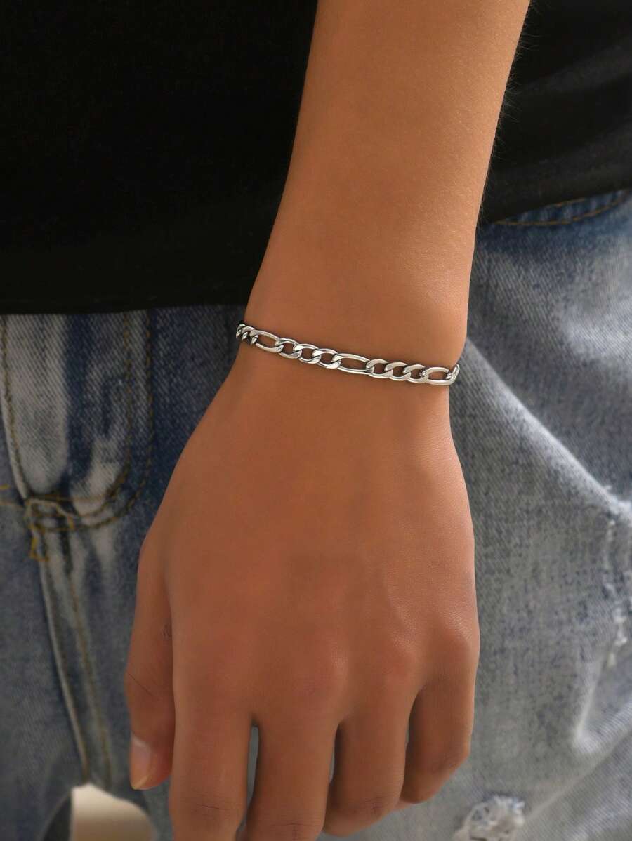 1pc Fashionable Stainless Steel Buckle Design Men's Bracelet, Suitable For Daily Decoration - Silver - View 1