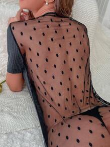 Váy ngủ & áo ngủ Nữ Tương phản ren Tương phản Mesh cắt màu trơn - Màu xám đen - Xem 6