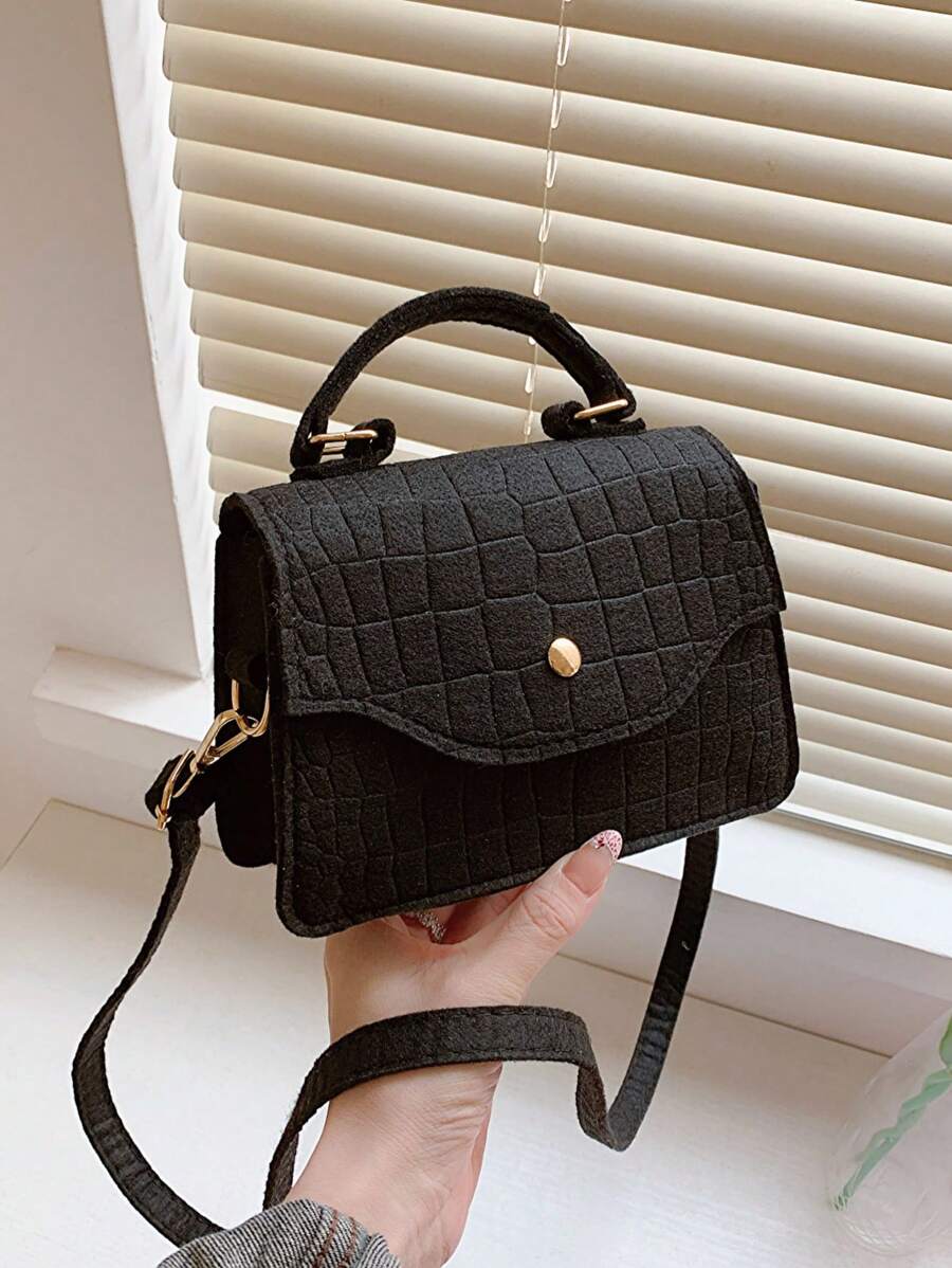Mini Crocodile Embossed Flap Square Bag Fashion Black - Black - View 1