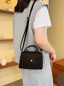 Mini Crocodile Embossed Flap Square Bag Fashion Black - Black - View 4