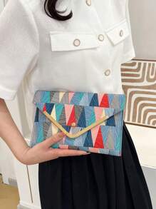 PU Envelope Bag Studded Decor Geometric Pattern - Multicolor - View 2