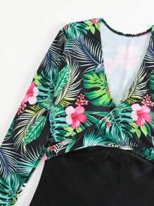 Swim Lushoire Tropical Print Cut Out Waist One Piece Swimsuit - Multicolor - View 8