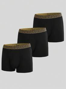 Extended Sizes 男士3入組織帶腰平角內褲 - 黑色 - 查看 1