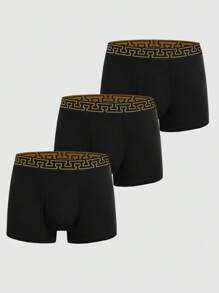 Extended Sizes 男士3入組織帶腰平角內褲 - 黑色 - 查看 5