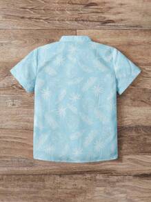 SHEIN 小男童熱帶圖案前紐扣襯衫 - 淺藍色 - 查看 2