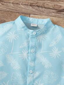 SHEIN 小男童熱帶圖案前紐扣襯衫 - 淺藍色 - 查看 4
