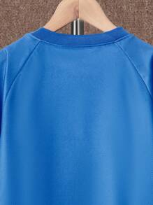 SHEIN Tween Boy Letter Graphic Raglan Sleeve Football Jersey Set - Blue - View 8