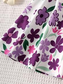 SHEIN Summer,Holiday,TravelerYoung Girl Floral Print Halter Neck Dress - Multicolor - View 3