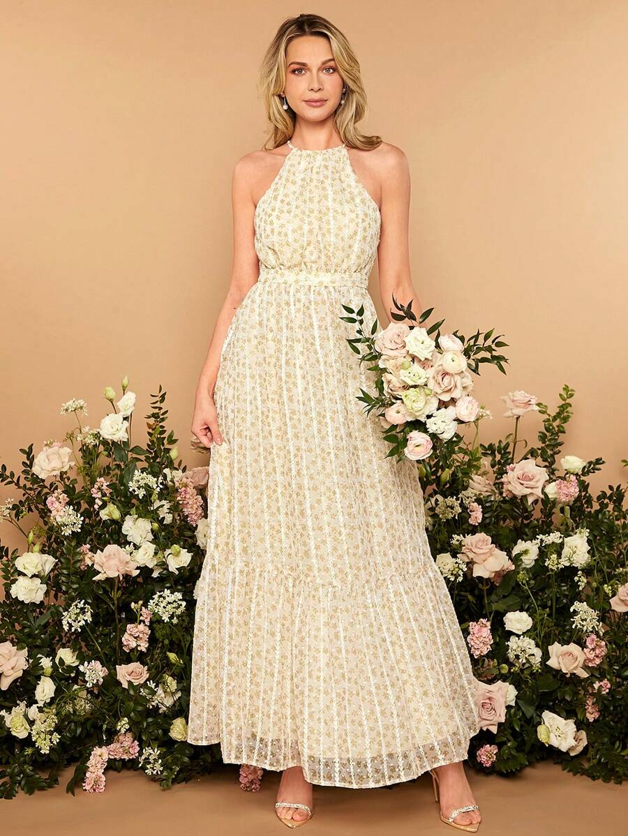 SHEIN Belle 1pc Ditsy Floral Print Ruffle Hem Bridesmaid Dress - Multicolor - View 1