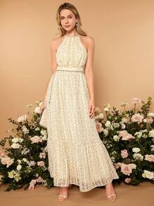 SHEIN Belle 1pc Ditsy Floral Print Ruffle Hem Bridesmaid Dress - Multicolor - View 4