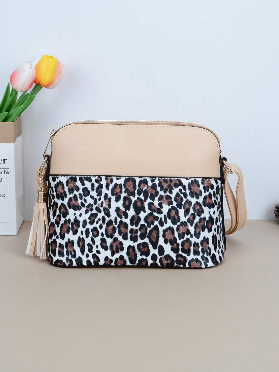 New Leopard Pattern Tassel Crossbody Bag For Women Casual Shell Shoulder Bag Ladies Fashion Handbag - Khaki - View 1
