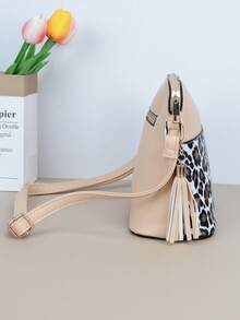 New Leopard Pattern Tassel Crossbody Bag For Women Casual Shell Shoulder Bag Ladies Fashion Handbag - Khaki - View 4